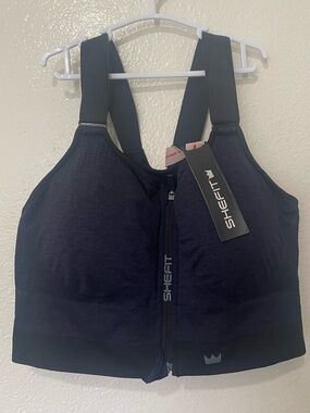 SHEFIT Navy Front-Zip High Support Sports Bra